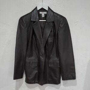 Saks 5th Ave Classic Lambskin Leather Blazer Jacket In Rich Chocolate Brown